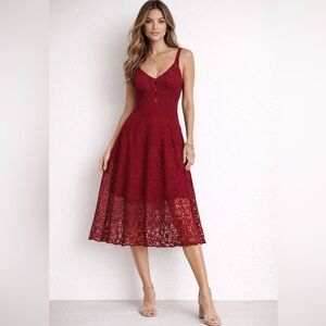 Burgundy Crochet Layered Midi Dress Boho Cottagecore Small